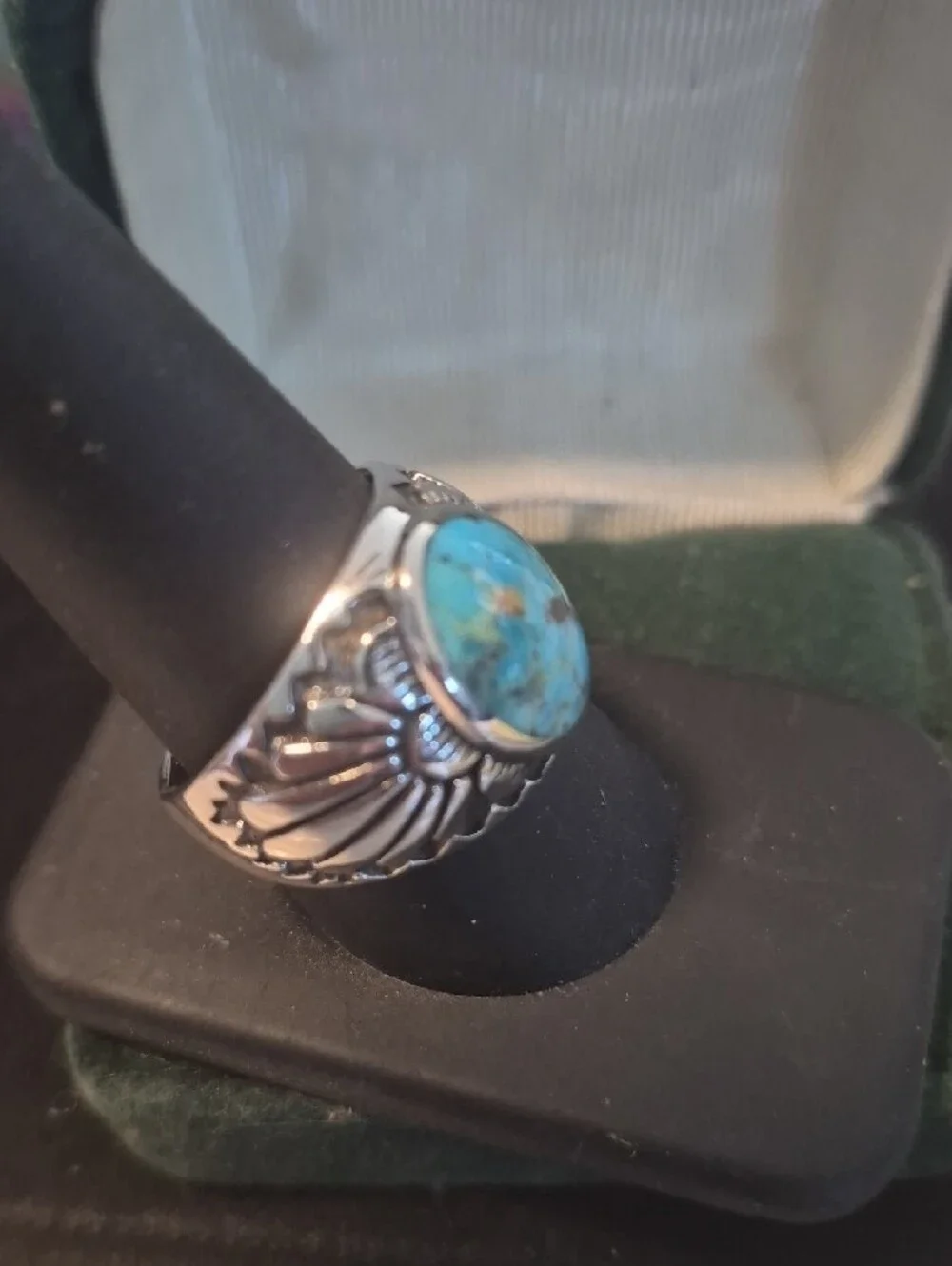 Turquoise Oval Stone Sterling Silver Women's Ring - Blue Turquoise